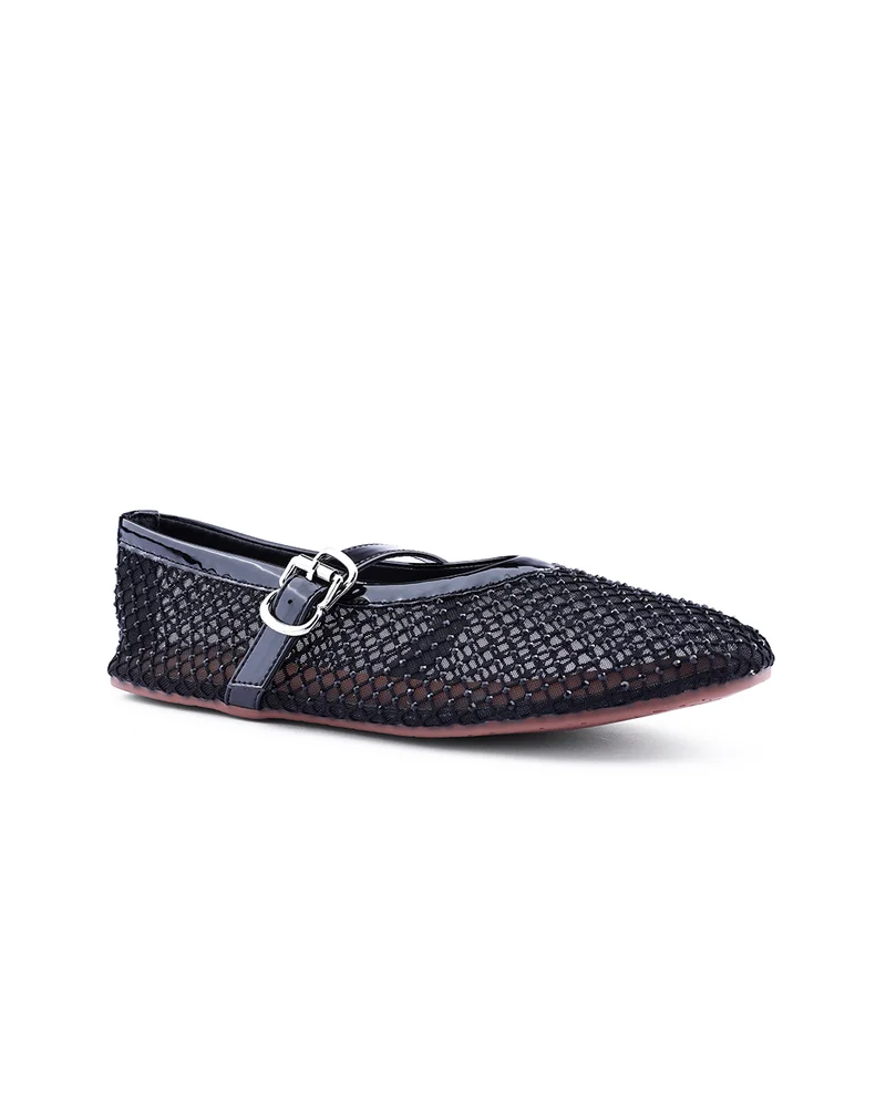 كابلي Womens open weave mesh pattered flat shoes