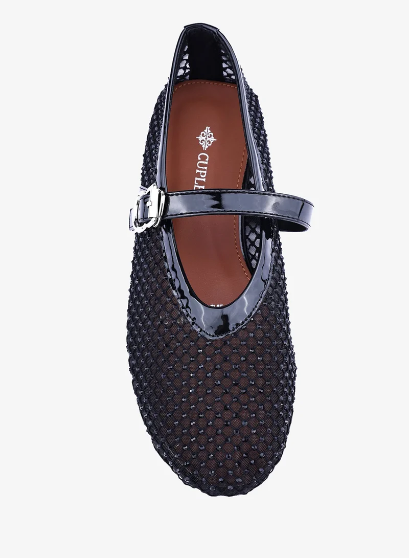 Cuple Mesh Textured Ballerina with Buckle Strap