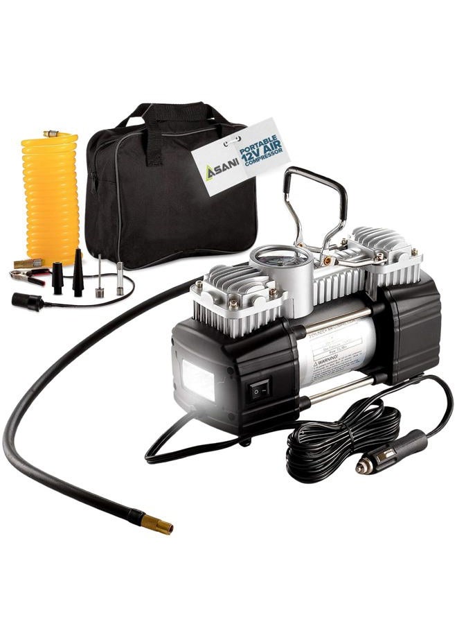 Asani Portable air Compressor for Car Tires, 12V DC Air Compressor tire inflator Pump, 150 PSI with Emergency LED Flashlight for Car, Motorcycles, Bicycles,Inflatables - Image 1