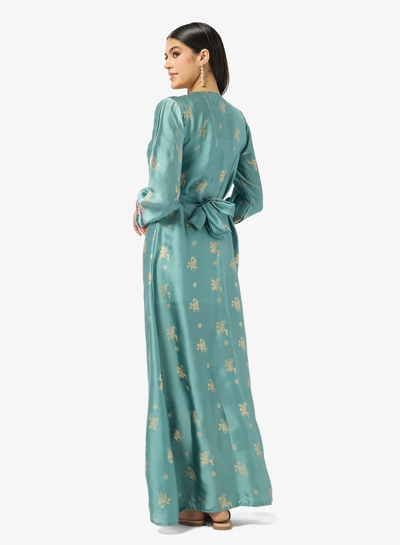 ARABIAN CLOSET Embellished Belted Jalabiya