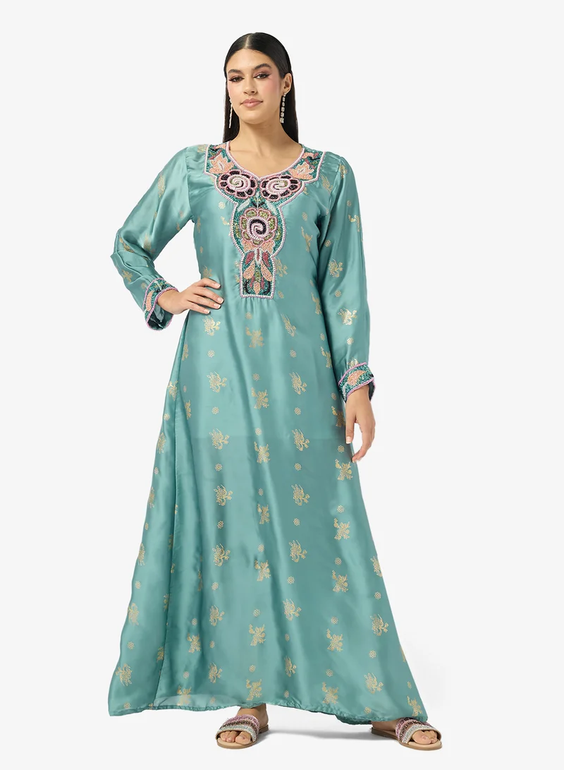 ARABIAN CLOSET Embellished Belted Jalabiya