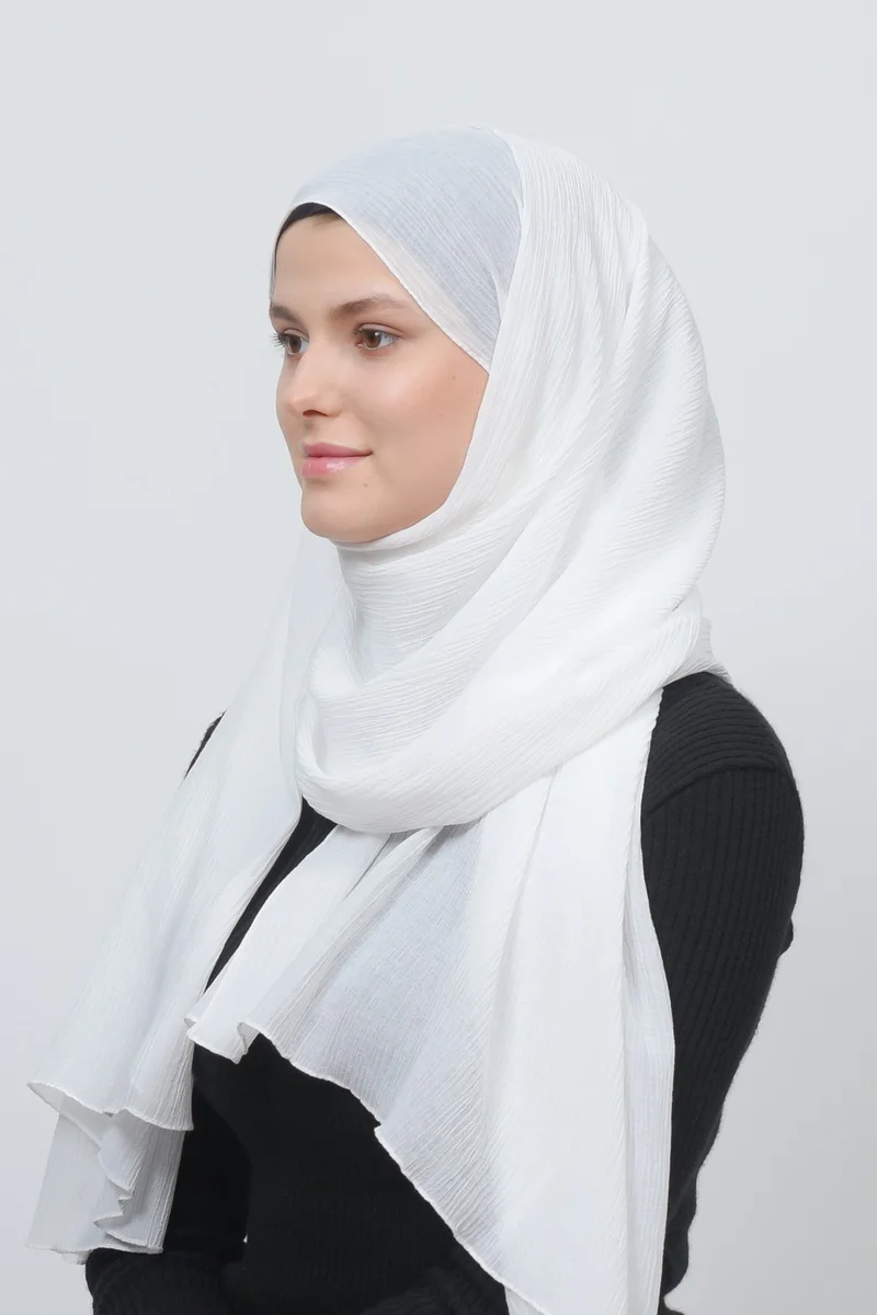 التوبة Women's Practical Wrinkled Crinkle Mira Hijab Shawl - Ecru