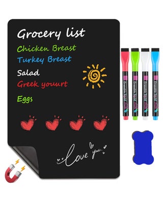 A3 Magnetic BlackBoard Dry Erase Black Board Sheet for Refrigerator, 29.7×42cm Fridge Magnetic Whiteboard for Kitchen, Fridge Shopping List for Family Planner and Grocery List, 4 Chalk MarkersMagnetic Black Dry Erase Board Sheet for Refrigerator - view 2