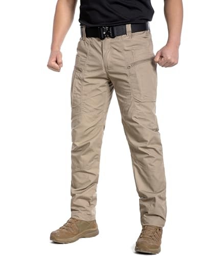 CARWORNIC Mens Ripstop Tactical Pants Water Resistant Cargo Work Pants Lightweight Breathable Outdoor Hiking Pants for EDC Military Combat Security Construction Trekking with 8 Pockets Khaki - Image 3