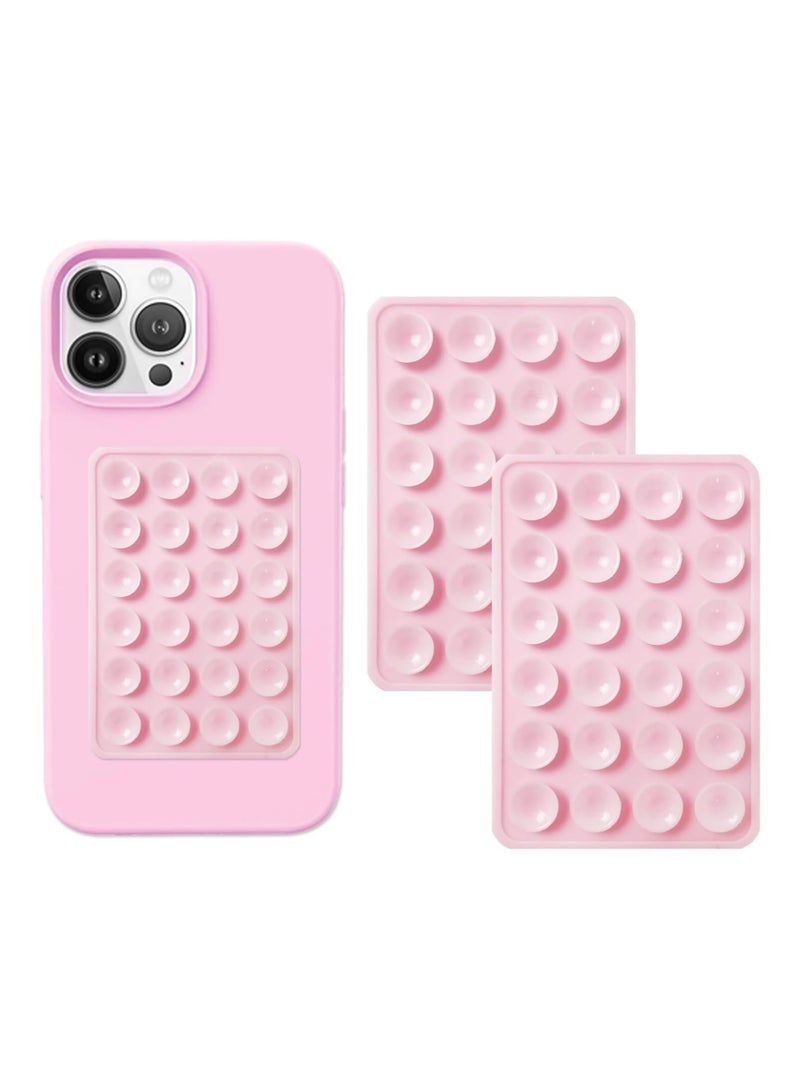 HIPOP 2pc Silicone Suction Cup Wall Stand Mat Multifunctional 24 Square Suction Phone Anti-Slip Wall Phone Holder Mount | Pink  - Image 1