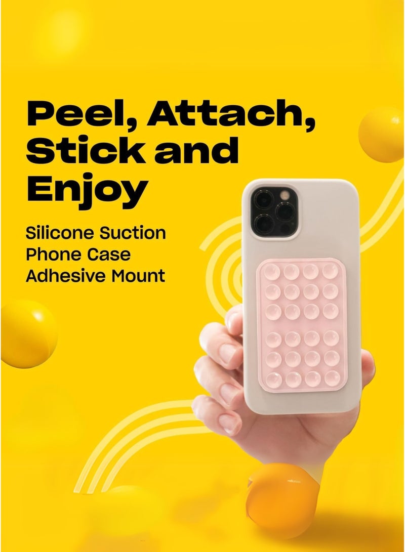 HIPOP 2pc Silicone Suction Cup Wall Stand Mat Multifunctional 24 Square Suction Phone Anti-Slip Wall Phone Holder Mount | Pink  - Image 2