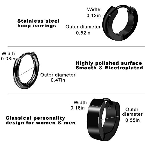 ONESING 15 Pairs Earrings for Men Black Stud Earrings Mens Earrings Stainless Steel Stud Earrings Set for Men Women Jewelry Piercing Hoop Earrings - Image 3