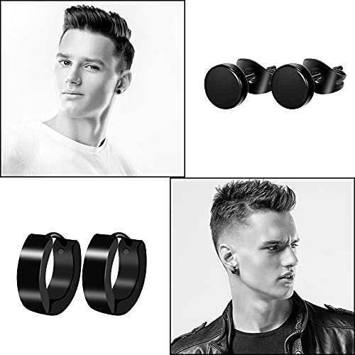 ONESING 15 Pairs Earrings for Men Black Stud Earrings Mens Earrings Stainless Steel Stud Earrings Set for Men Women Jewelry Piercing Hoop Earrings - Image 5