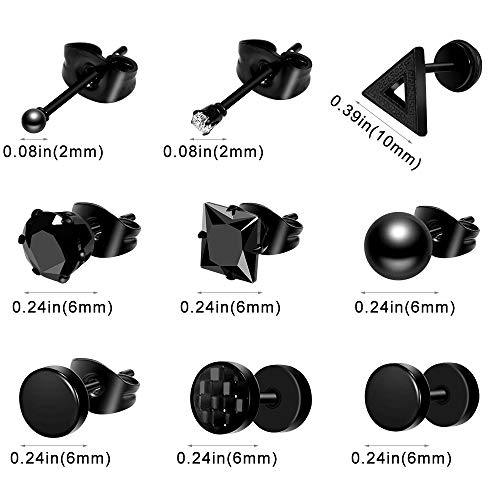 ONESING 15 Pairs Earrings for Men Black Stud Earrings Mens Earrings Stainless Steel Stud Earrings Set for Men Women Jewelry Piercing Hoop Earrings - Image 2