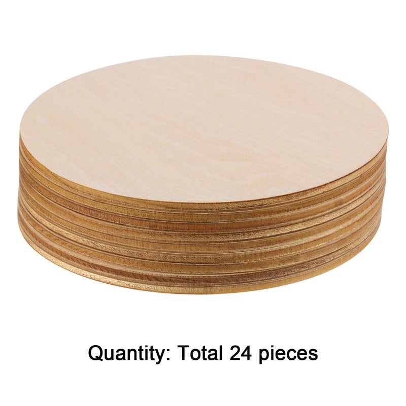 Mini Leaves Unfinished Wood Circle Round Pine Wood Pieces Blank Round Wooden Cutouts for DIY Craft Project, Decoration, Laser Engraving Carving, 2.7 MM Thickness (4 Inch Diameter, 24 Pieces) - Image 2