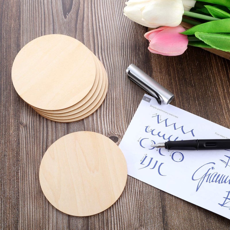 Mini Leaves Unfinished Wood Circle Round Pine Wood Pieces Blank Round Wooden Cutouts for DIY Craft Project, Decoration, Laser Engraving Carving, 2.7 MM Thickness (4 Inch Diameter, 24 Pieces) - Image 4
