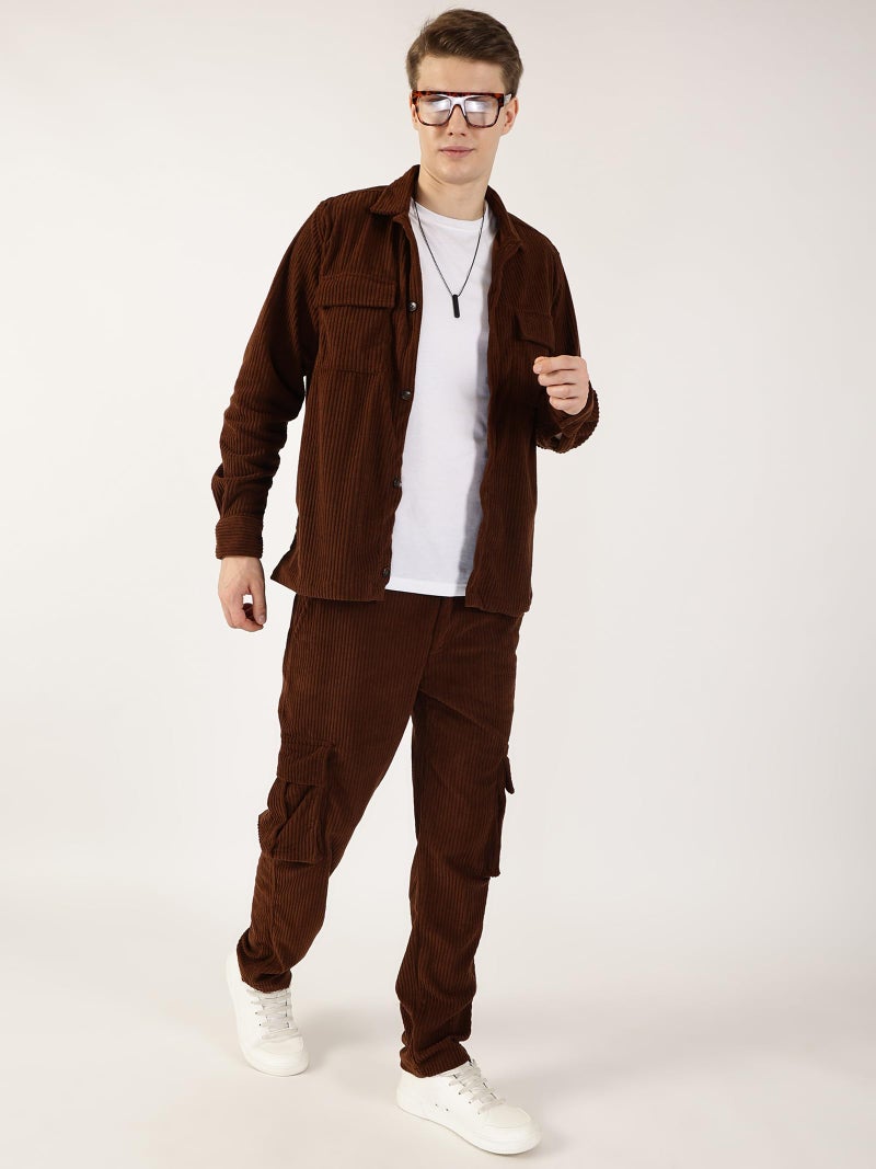 Thomas Scott Men Striped Smart Cargo Trousers (TSB084_Brown, 36) - Image 4