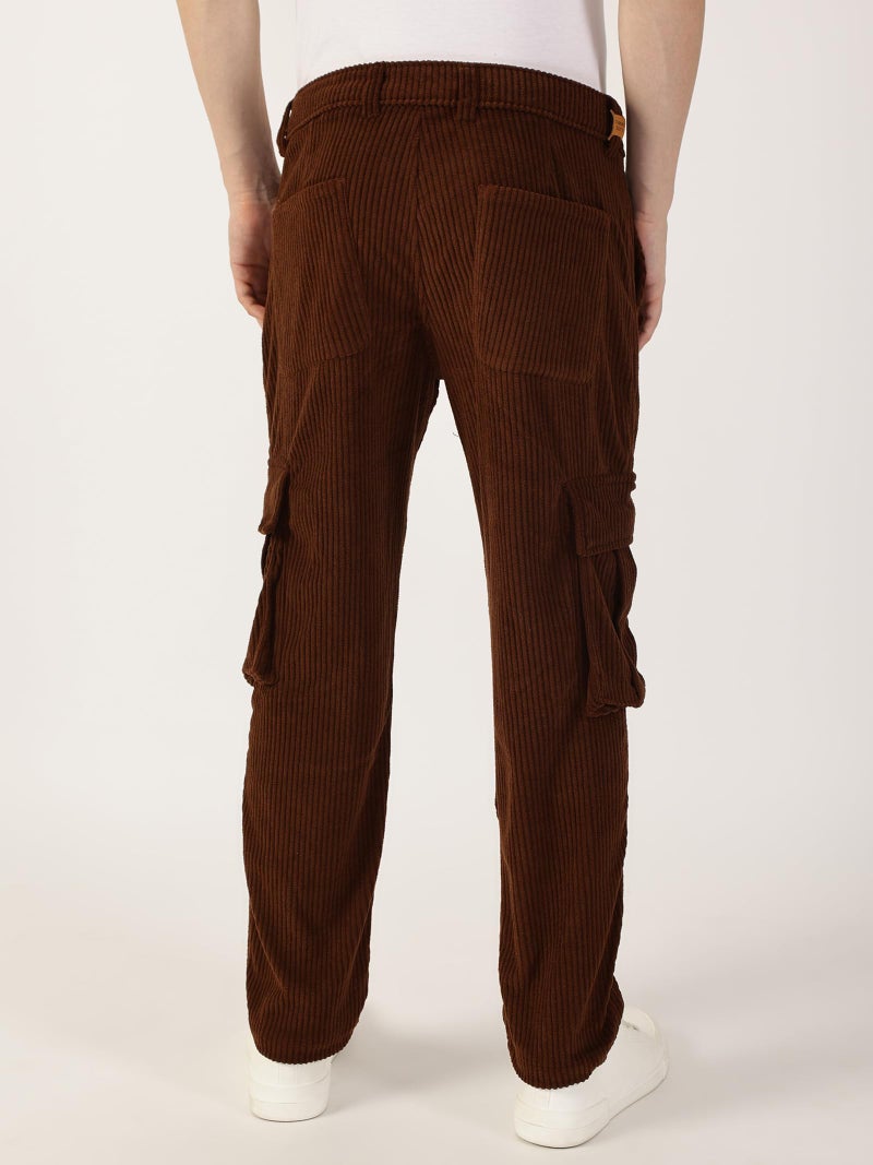 Thomas Scott Men Striped Smart Cargo Trousers (TSB084_Brown, 36) - Image 3