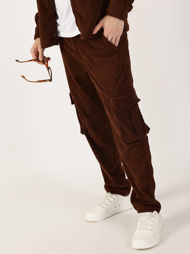 Thomas Scott Men Striped Smart Cargo Trousers (TSB084_Brown, 36) - Image 5