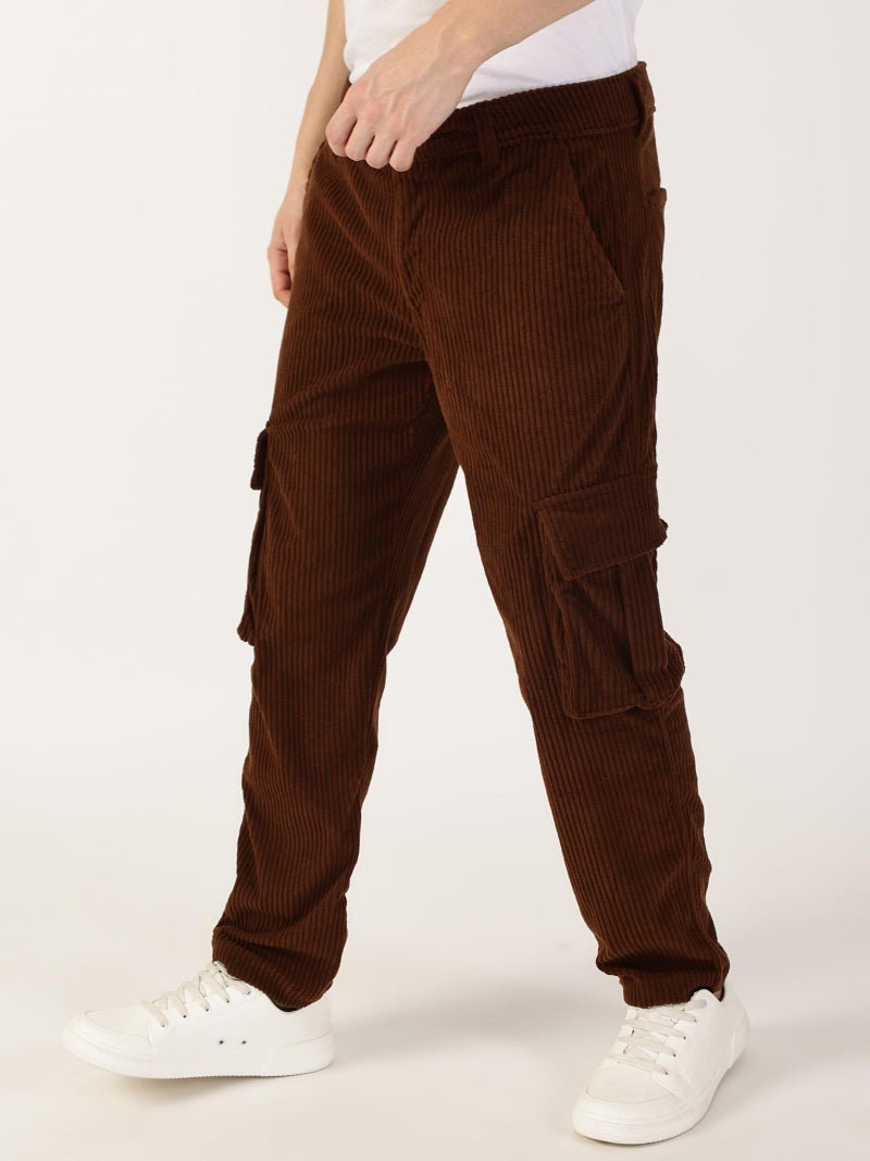 Thomas Scott Men Striped Smart Cargo Trousers (TSB084_Brown, 36) - Image 2