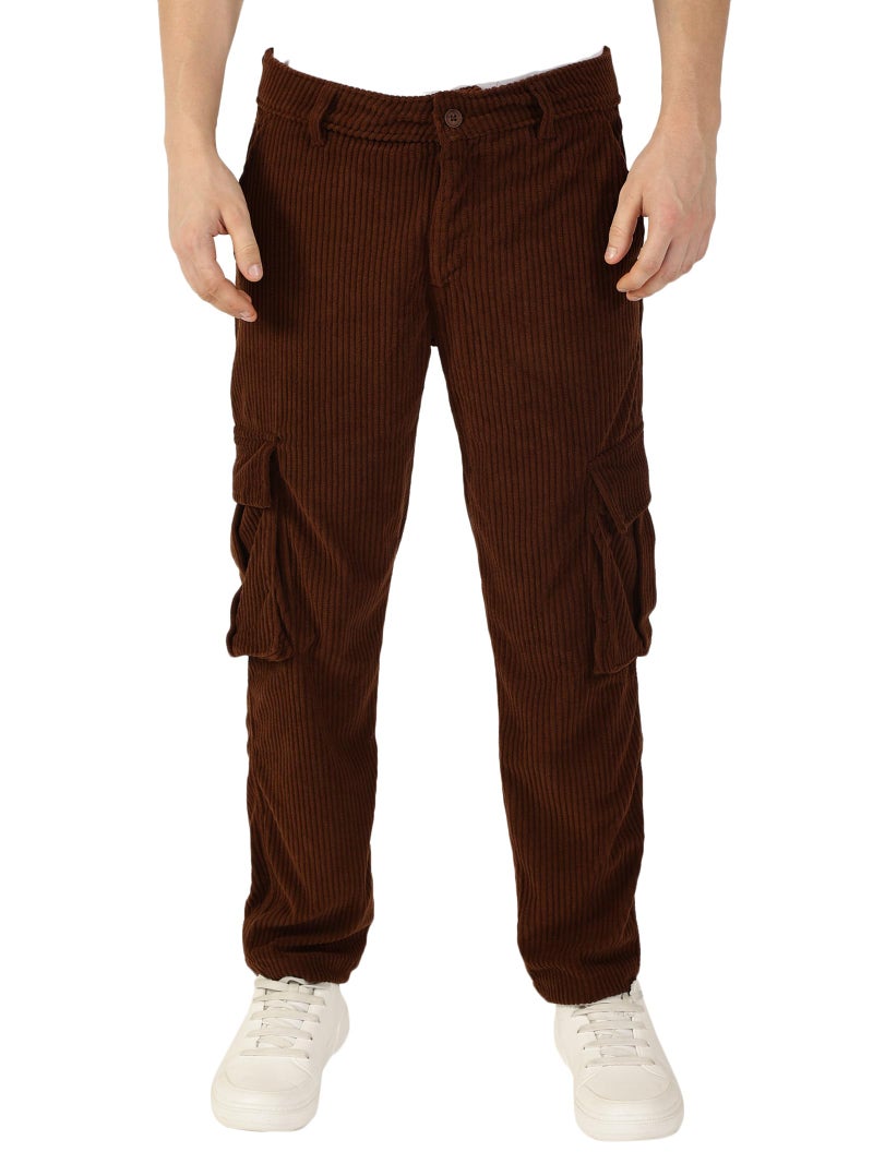 Thomas Scott Men Striped Smart Cargo Trousers (TSB084_Brown, 36) - Image 1