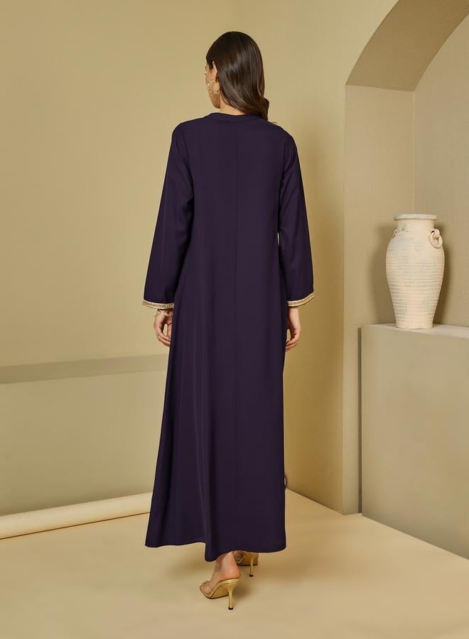 Styli Lace Insert V-Neck Jalabiya with Tassel Detail - Image 4