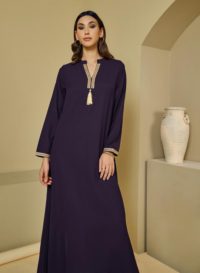 Styli Lace Insert V-Neck Jalabiya with Tassel Detail - Image 2
