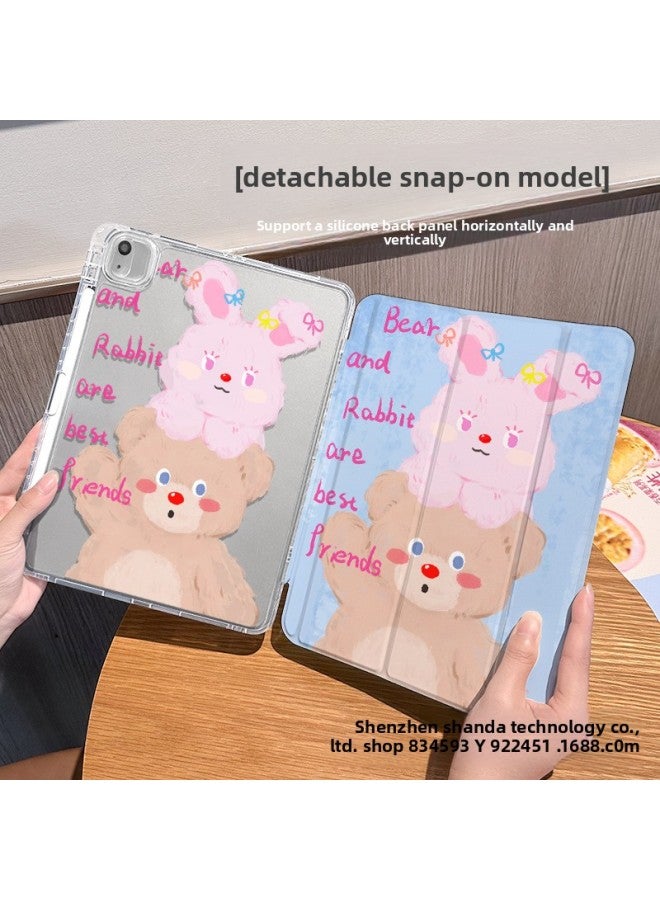 【Silicone X Buckle Split】 For Ipadpro Protective Cover Air6 Cute 10.2 Inch Tri-fold Mini Anti-drop-Color:Buckle Split-horizontal And Vertical Support-double-sided Silicone 70% Off Styles + Pen Slot 【l9324 Bear And Rabbit Stacking】-Applicable Models:Ipad 2022 10th Generation (10.9inch)
