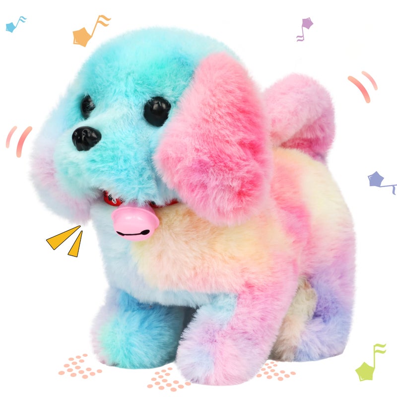 Hopearl Walking Dog with Bell Interactive Electronic Pet Plush Toy Puppy Woof and Moving Animated Nodding Head Gifts for Toddlers Birthday Rainbow 7 - Image 3