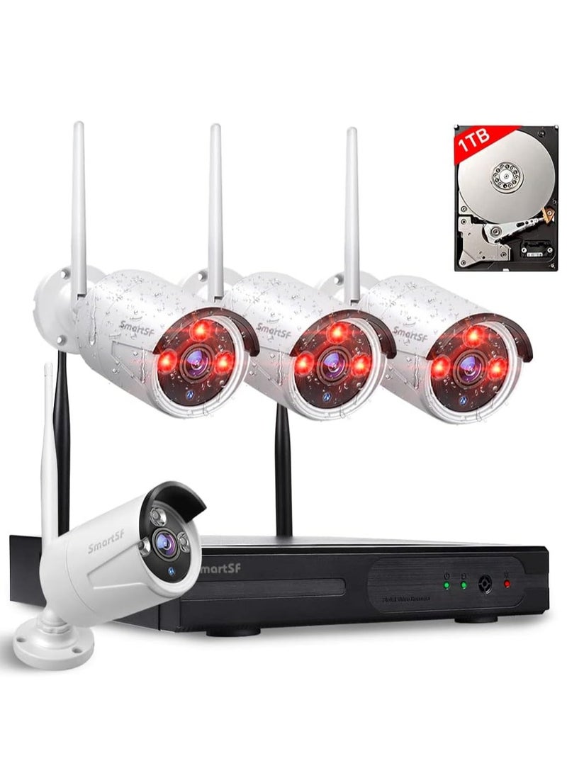 مجموعة مراقبة ان في ار واي فاي 1080 بيكسل من اني مع قرص صلب 1 تيرا، نظام كاميرا مراقبة لاسلكية سي سي تي في، (4) 2.0 ميجابيكسل 1080 بيكسل مقاومة للعوامل الجوية لاسلكية للاستخدام الداخلي والخارجي - Image 1