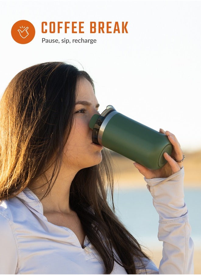 WACACO Octaroma GRANDE Vacuum Insulated Mug (435ml) - Double Wall Stainless Steel Coffee Travel Tumbler w/ Leakproof Drinking Lid, Reusable, Washable, BPA-Free, Hot & Cold - Green  - Image 3