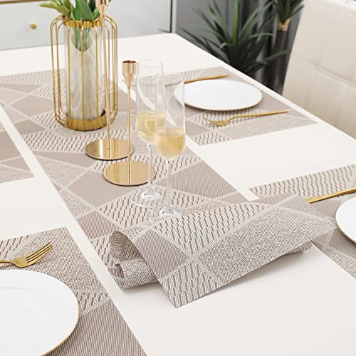 HOKIPO Pvc Placemats With Table Runner For Dining Table 4 Seater (Ar3004), Polyvinyl Chloride, piece 1, Beige - Image 2