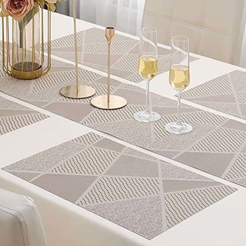 HOKIPO Pvc Placemats With Table Runner For Dining Table 4 Seater (Ar3004), Polyvinyl Chloride, piece 1, Beige - Image 3