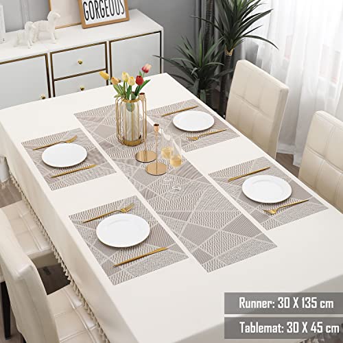 HOKIPO Pvc Placemats With Table Runner For Dining Table 4 Seater (Ar3004), Polyvinyl Chloride, piece 1, Beige - Image 5