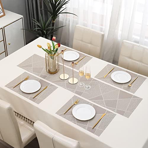 HOKIPO Pvc Placemats With Table Runner For Dining Table 4 Seater (Ar3004), Polyvinyl Chloride, piece 1, Beige - Image 1