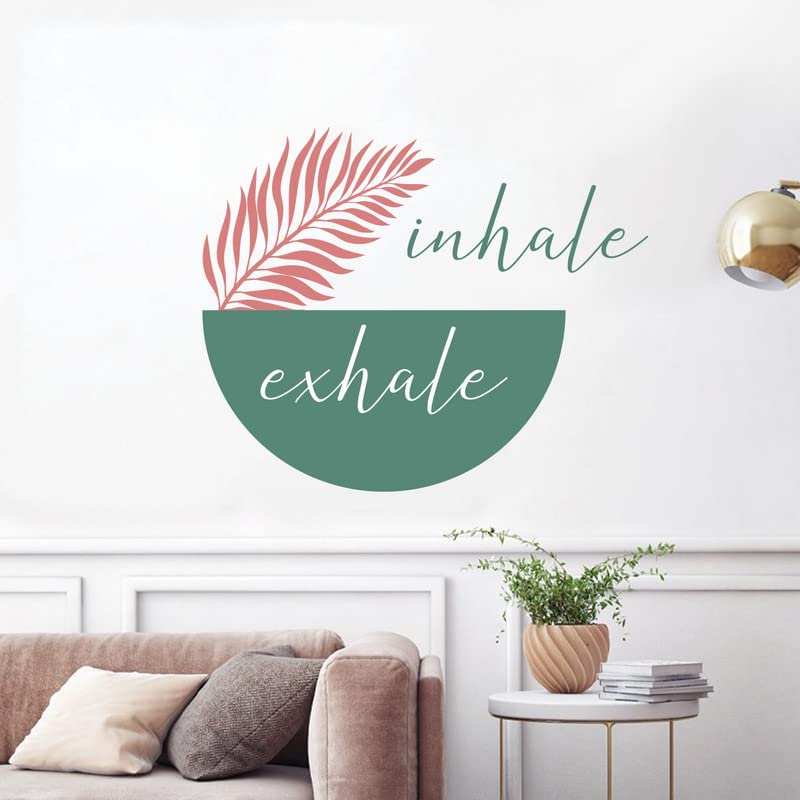Kotart Leaf and Inhale Exhale Printed Vinyl Wall Decals for Living Room Bedroom Yoga Room Balcony Studio Wall Decor - Image 1