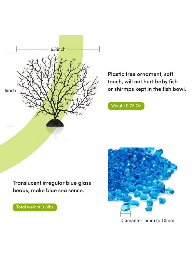هايغر مجموعة حوض سمك زجاجي مفلطح صغير من هيغر، حوض سمك صغير يأتي مع أحجار ديكور حوض سمك زرقاء وزينة شجرة على شكل فرع مروحة بلاستيكية - Image 3
