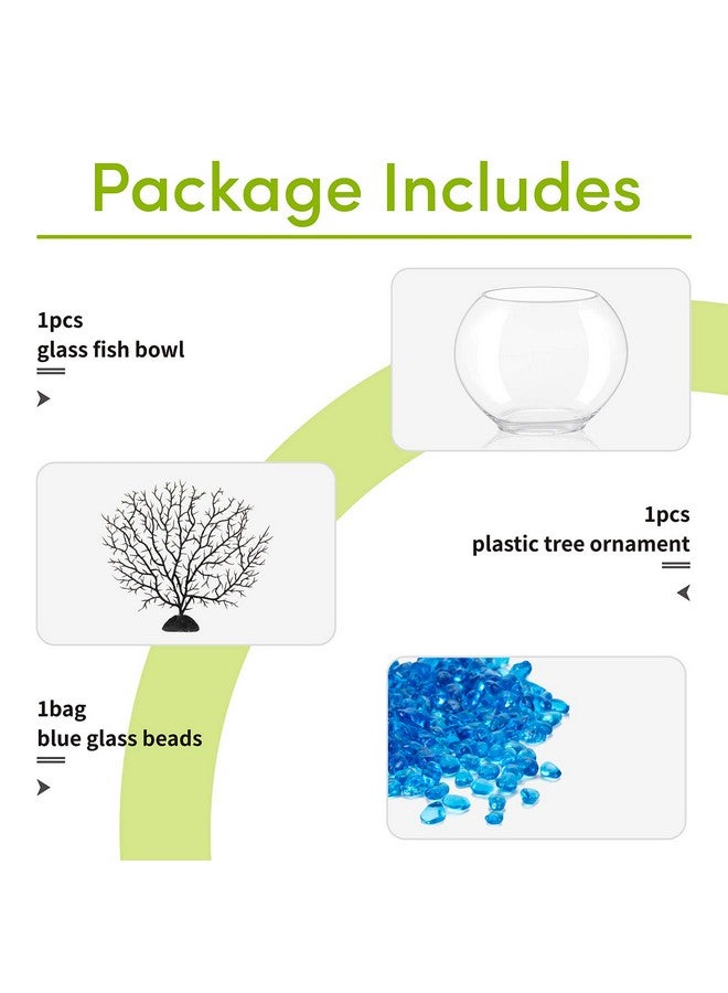 هايغر مجموعة حوض سمك زجاجي مفلطح صغير من هيغر، حوض سمك صغير يأتي مع أحجار ديكور حوض سمك زرقاء وزينة شجرة على شكل فرع مروحة بلاستيكية - Image 2