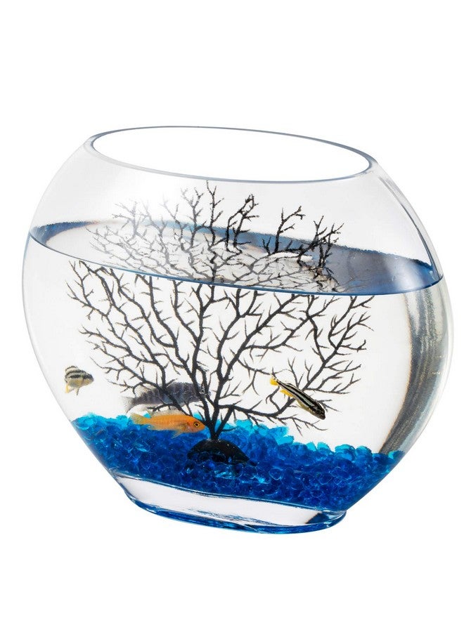 هايغر مجموعة حوض سمك زجاجي مفلطح صغير من هيغر، حوض سمك صغير يأتي مع أحجار ديكور حوض سمك زرقاء وزينة شجرة على شكل فرع مروحة بلاستيكية - Image 1