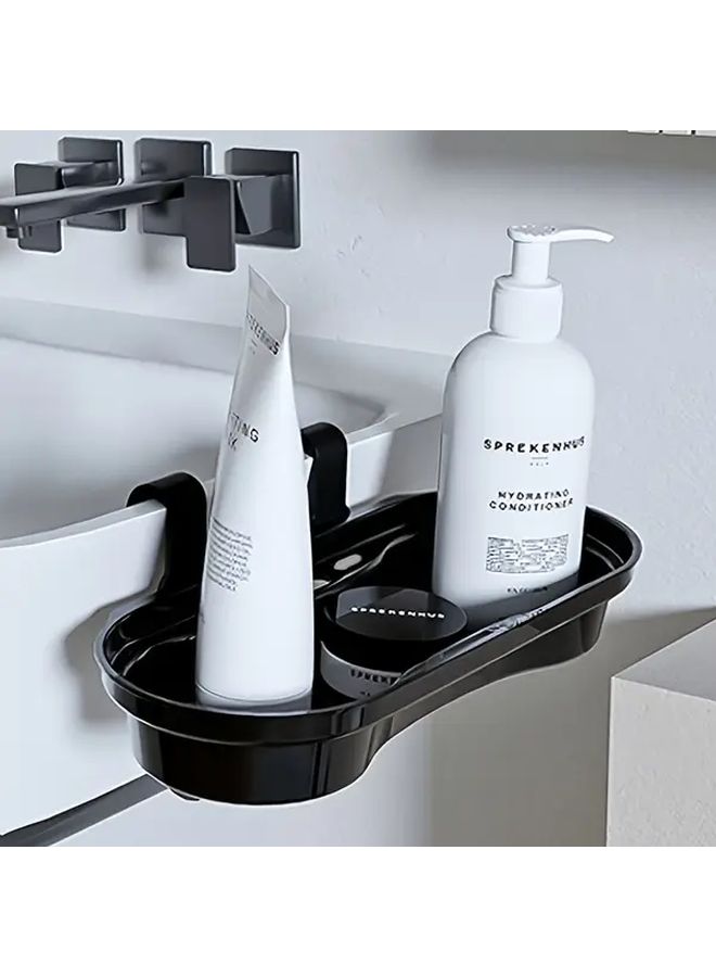Wall Mounted Plastic Bathroom Shelf With Suction Cups Black Shower Storage Organizer - Image 3