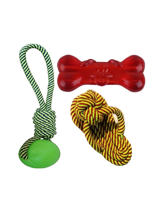 بت مجموعة حبل للكلاب مكونة من 3 ألعاب متينة لمضغ الأسنان وإحضارها للجراء والكلاب الصغيرة إلى الصغيرة الحجم (قد يختلف اللون) - Image 1