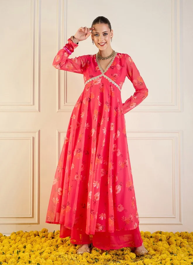 SASSAFRAS Floral Printed Anarkali Kurta for Women