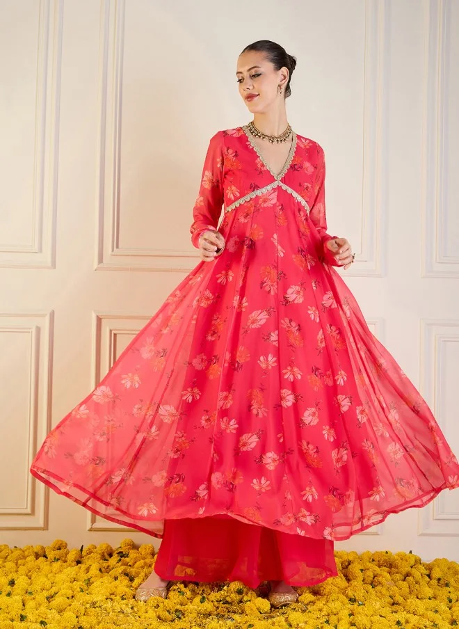 SASSAFRAS Floral Printed Anarkali Kurta for Women