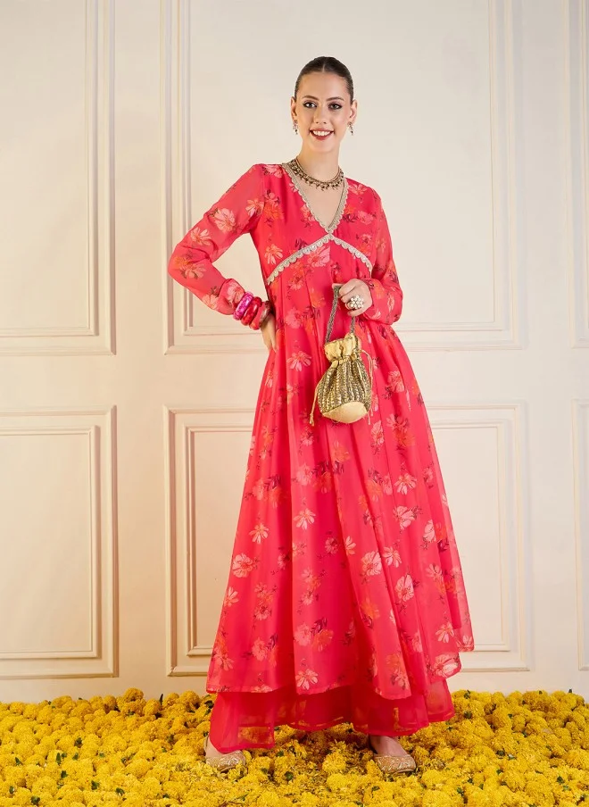 SASSAFRAS Floral Printed Anarkali Kurta for Women
