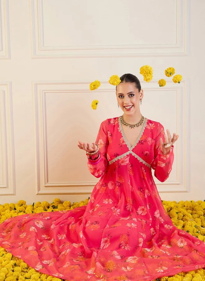 SASSAFRAS Floral Printed Anarkali Kurta for Women