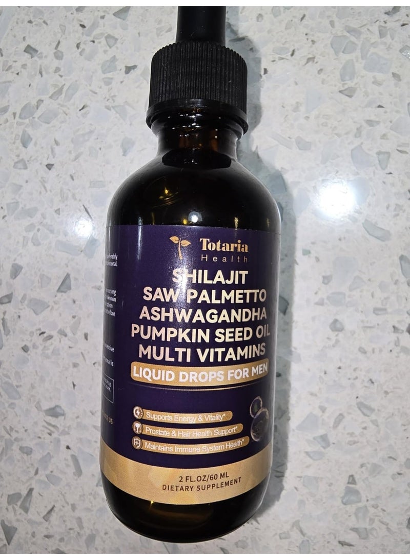 Totaria 5-in-1 Shilajit Liquid Drops for Men with Saw Palmetto, Ashwagandha, Pumpkin Seed Oil & Sea Moss , Supports Prostate, Hair, Energy & Immunity , Pineapple Flavor , 60 ML - Image 2