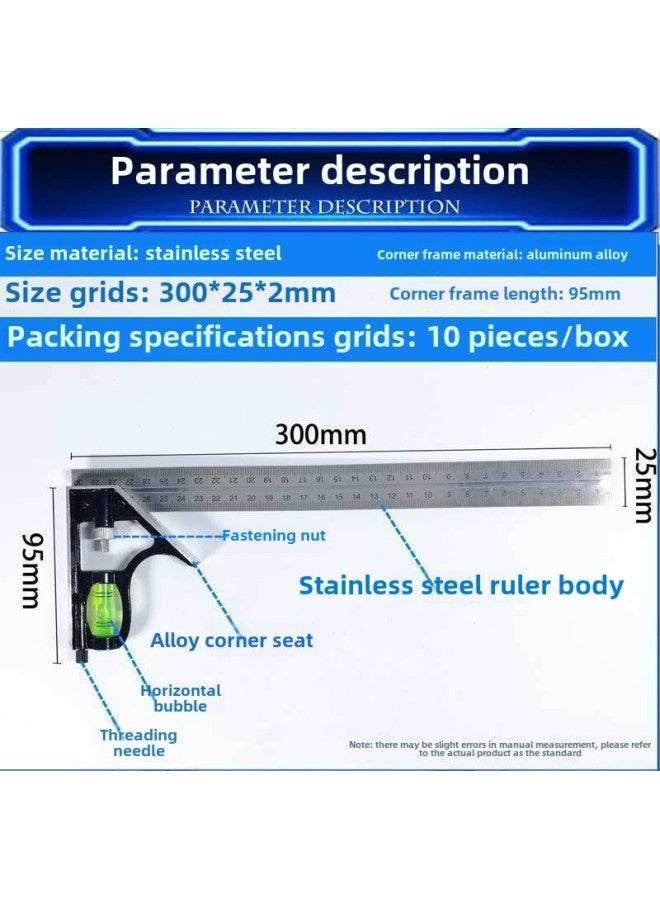 Industrial Grade Stainless Steel Angle Ruler Woodworking Special Angle Ruler 300mm500mm Thick Angle Ruler Wholesale-Model:Combined Angle Ruler 300mm (large Base) - Image 1