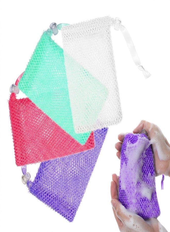 ADLABLD Exfoliating Soap Bags for Shower, 4Packs Exfoliating Soap Bar Bag with Drawstring Travel Soaps Bar Bags, Drawstring Wash Bag (4 Colors, 5.5 x 3.5 in) - Image 1