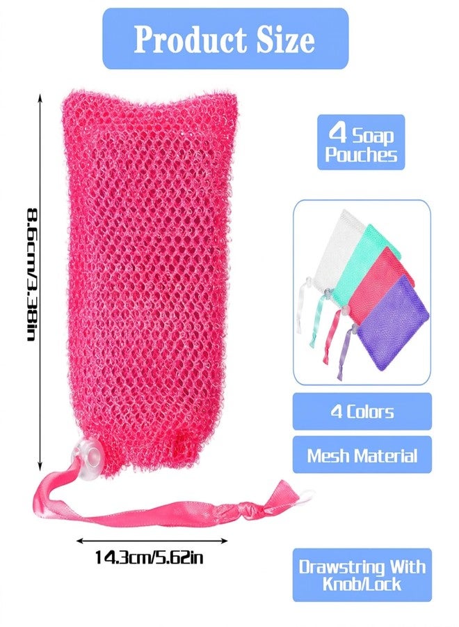 ADLABLD Exfoliating Soap Bags for Shower, 4Packs Exfoliating Soap Bar Bag with Drawstring Travel Soaps Bar Bags, Drawstring Wash Bag (4 Colors, 5.5 x 3.5 in) - Image 2