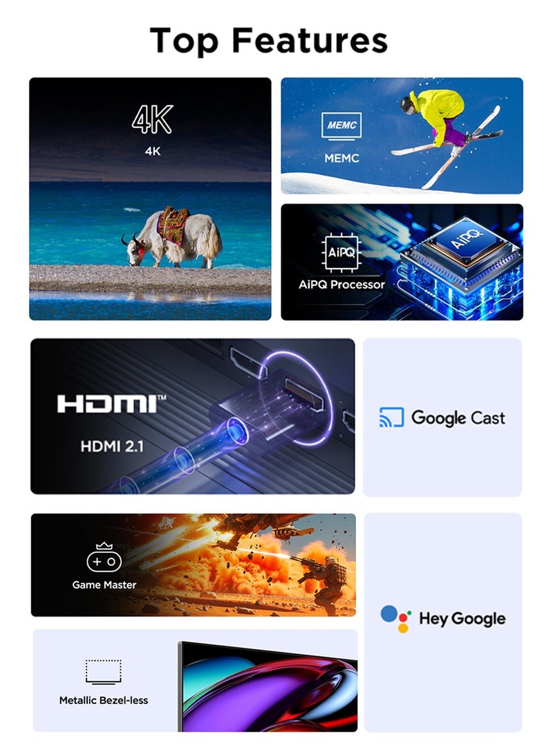 ROWA 55R55 Television 55 Inch Smart TV 4K UHD HDR 10+ Gaming Google TV, Dynamic Color Enhancement, Dolby Vision Atmos, MEMC, Voice Control, Game Master with Slim Design (2025 Model) 55R55 black - Image 3