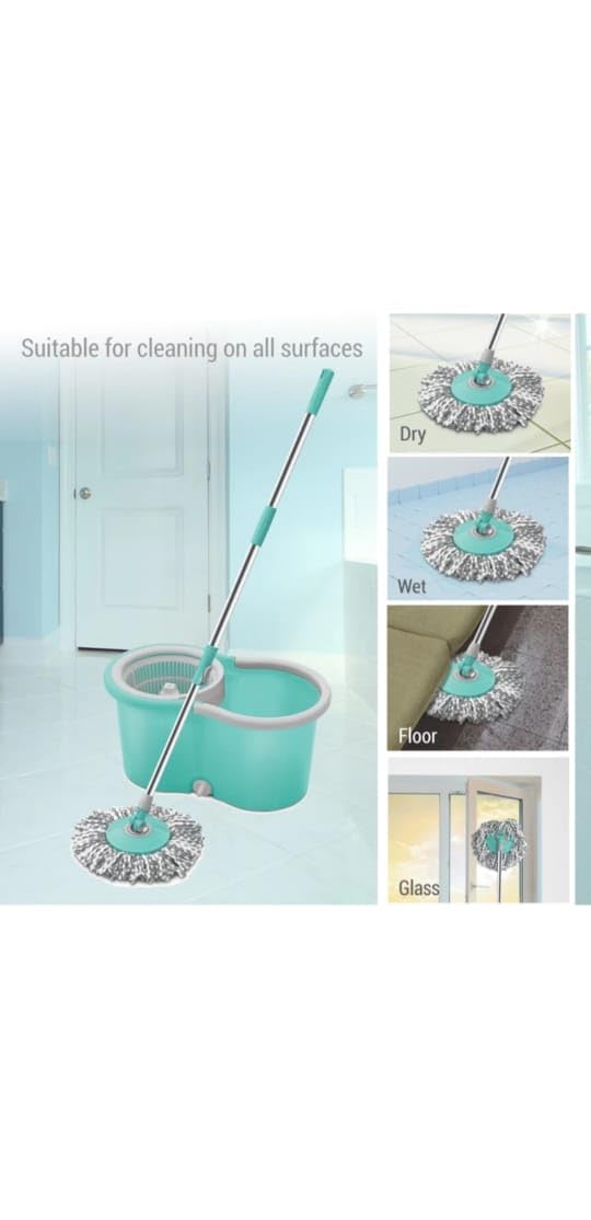 Netsquare Ace Spin Mop Set and Microfibre Mop Head, 360 Degree Rotation, Green - Image 4