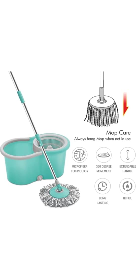Netsquare Ace Spin Mop Set and Microfibre Mop Head, 360 Degree Rotation, Green - Image 2
