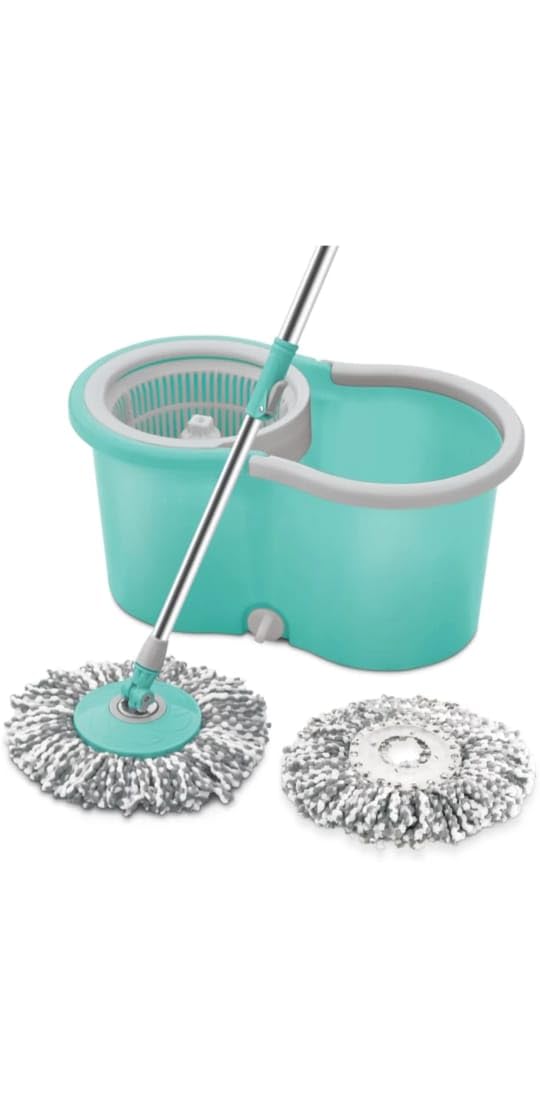 Netsquare Ace Spin Mop Set and Microfibre Mop Head, 360 Degree Rotation, Green - Image 1