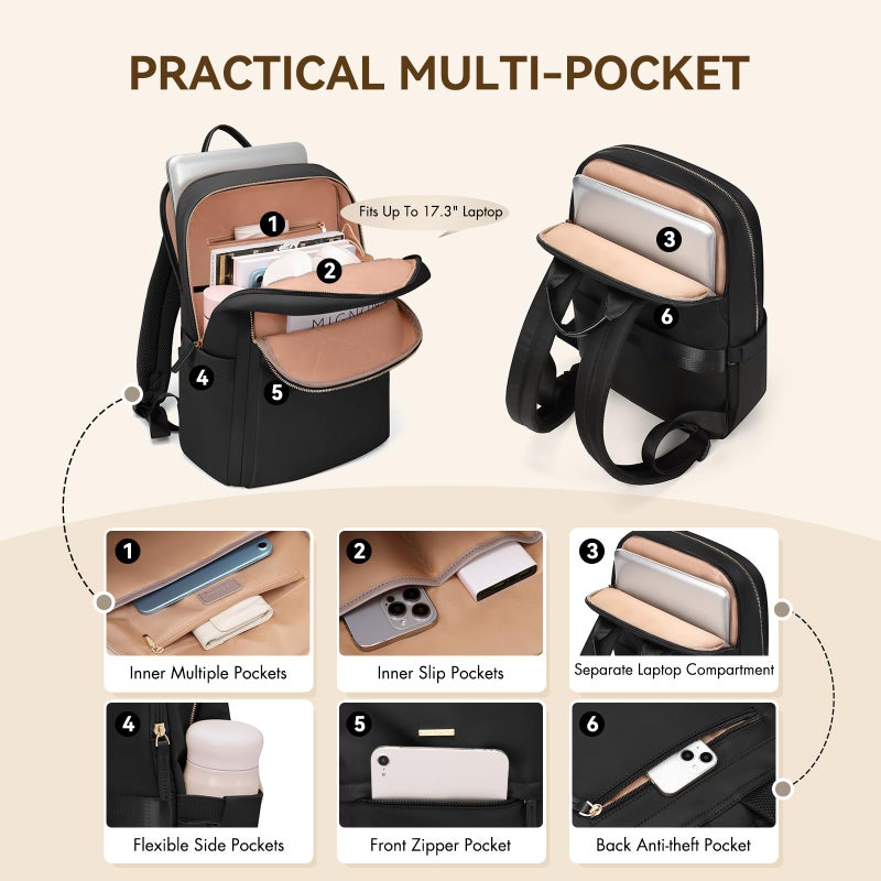 GOLF QUALITY Laptop Backpack for Women Travel Work Commute Casual Daypack Backpack Purse Computer Bags Fit 16 Inch Notebook (Black) - Image 4