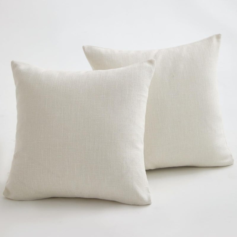 Sunday Praise Decorative Throw Pillow Covers Solid Linen Square Accent Pillow Cases 18x18 Inches Cushion Covers for Sofa Couch BedChairPack of 2 Cream White